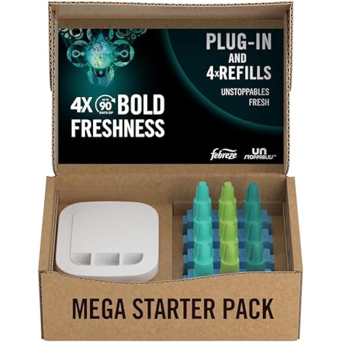 Febreze Unstoppables 3Volution Plug-In Starter Kit | Fresh Scent + 4 Refills