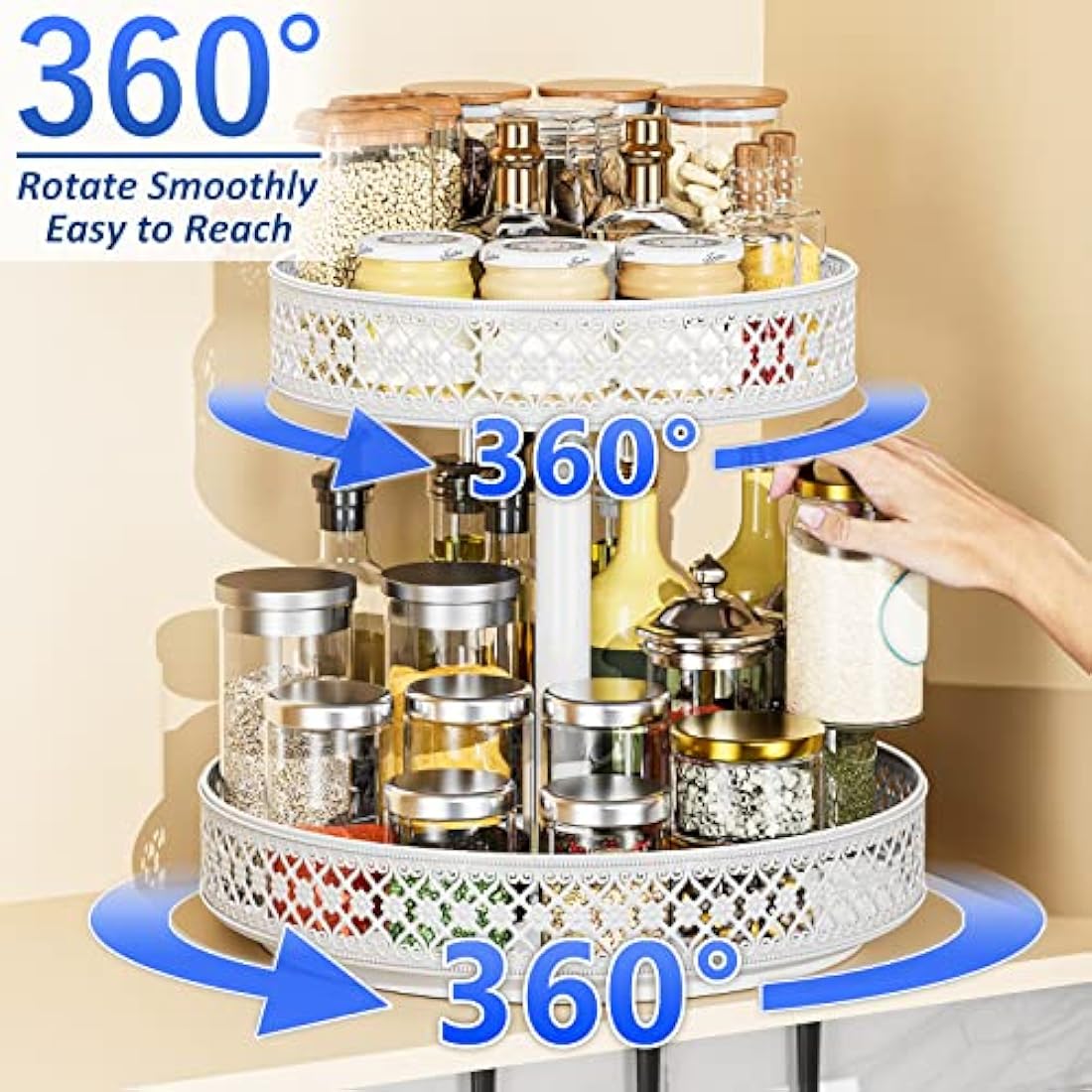 2-Tier Metal Lazy Susan – 12" Adjustable Rotating Spice Rack