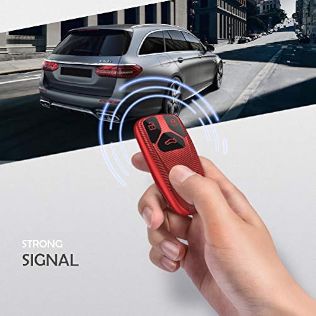 Audi TPU Silicone 3-Button Key Fob Cover – Red Stripe