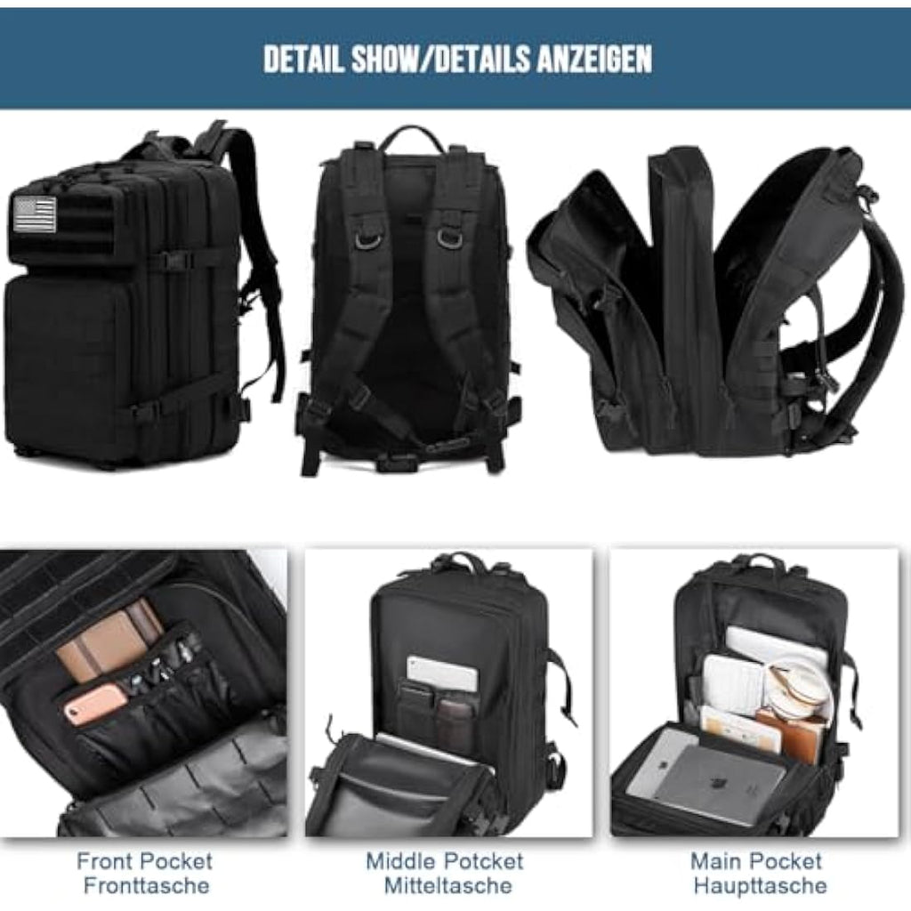 MUCHER 45L Military Tactical Backpack | Molle Survival Rucksack with Bottle Holder