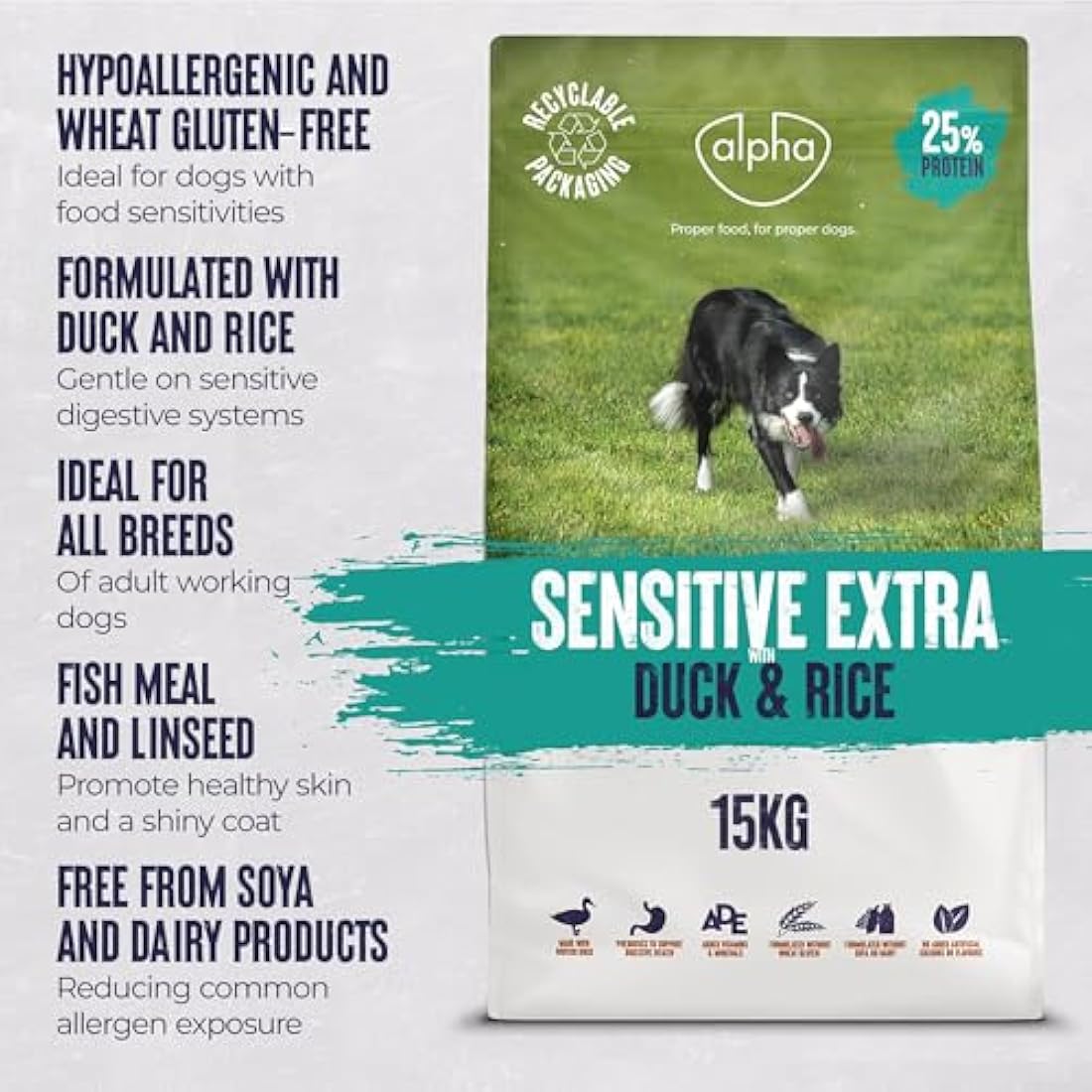 Alpha Sensitive Duck and Rice Hypoallergenic Dry Dog Food - 15kg