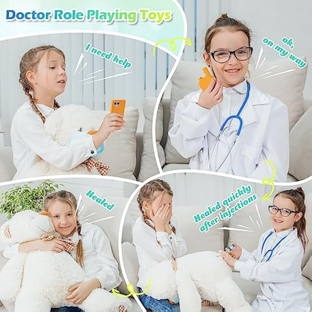 Sundaymot 34-Piece Kids Wooden Doctor Kit with Real Stethoscope