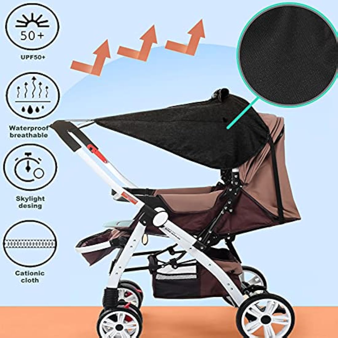 Universal Pram Sunshade – UV 50+ Stroller Cover, Black
