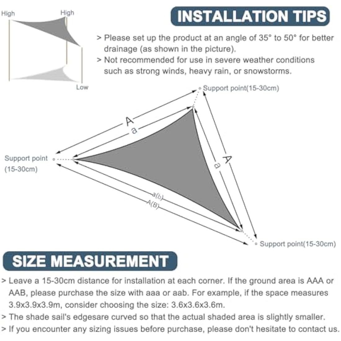 Cool Area Sun Shade Sail - 5x5x7m Waterproof Triangle Canopy, Charcoal