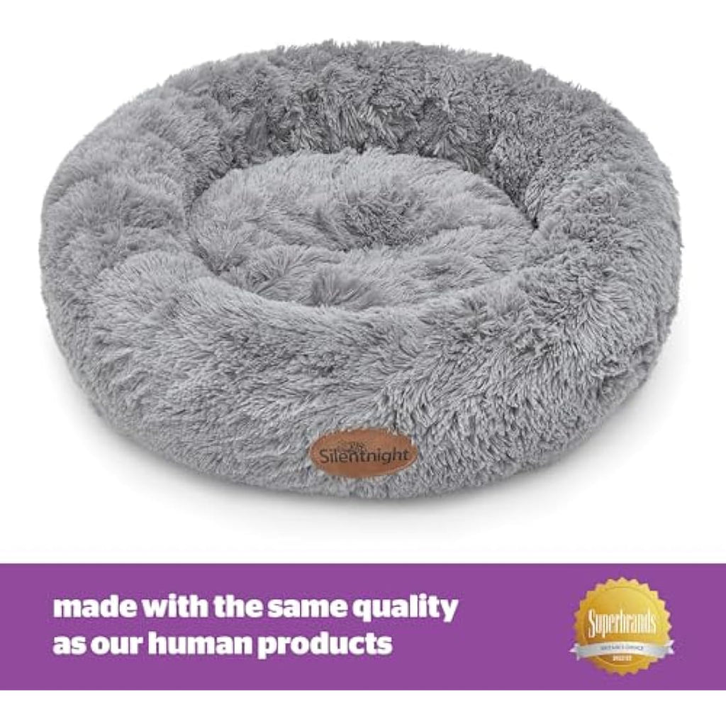 Silentnight Calming Donut Dog Bed – Plush Washable Pet Pillow, Grey, 70cm