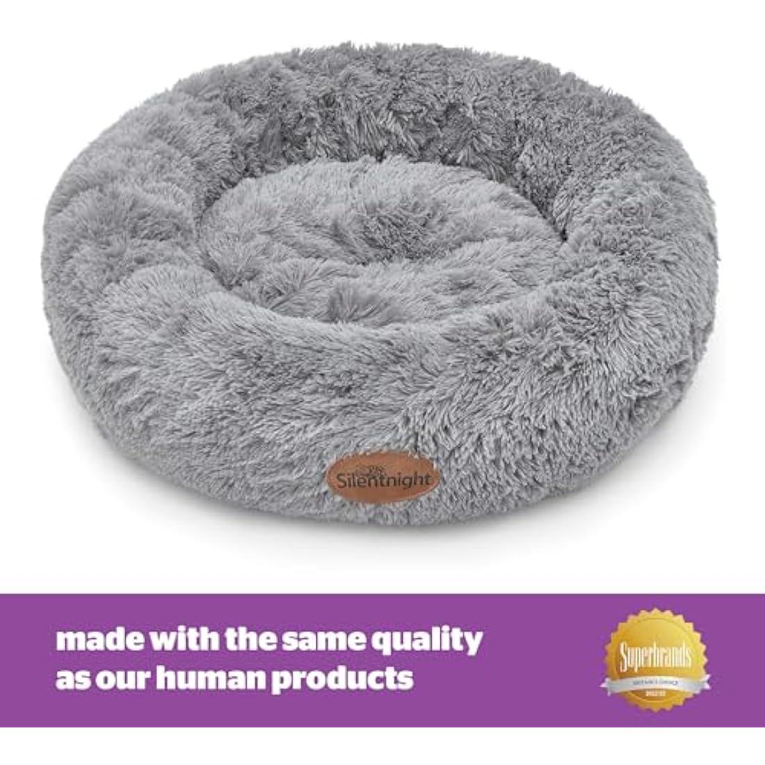Silentnight Calming Donut Dog Bed – Plush Washable Pet Pillow, Grey, 70cm