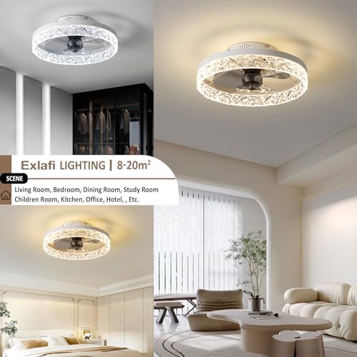 Exlafi Modern LED Ceiling Fan with Light - Dimmable 6-Speed White 40CM