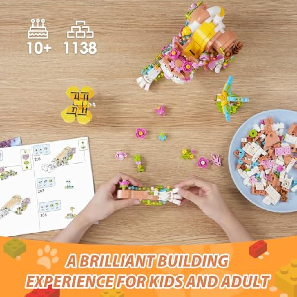 IKUPER Flower Cat Building Set – 3-in-1 Botanical Animal Kit (1038 Pcs)