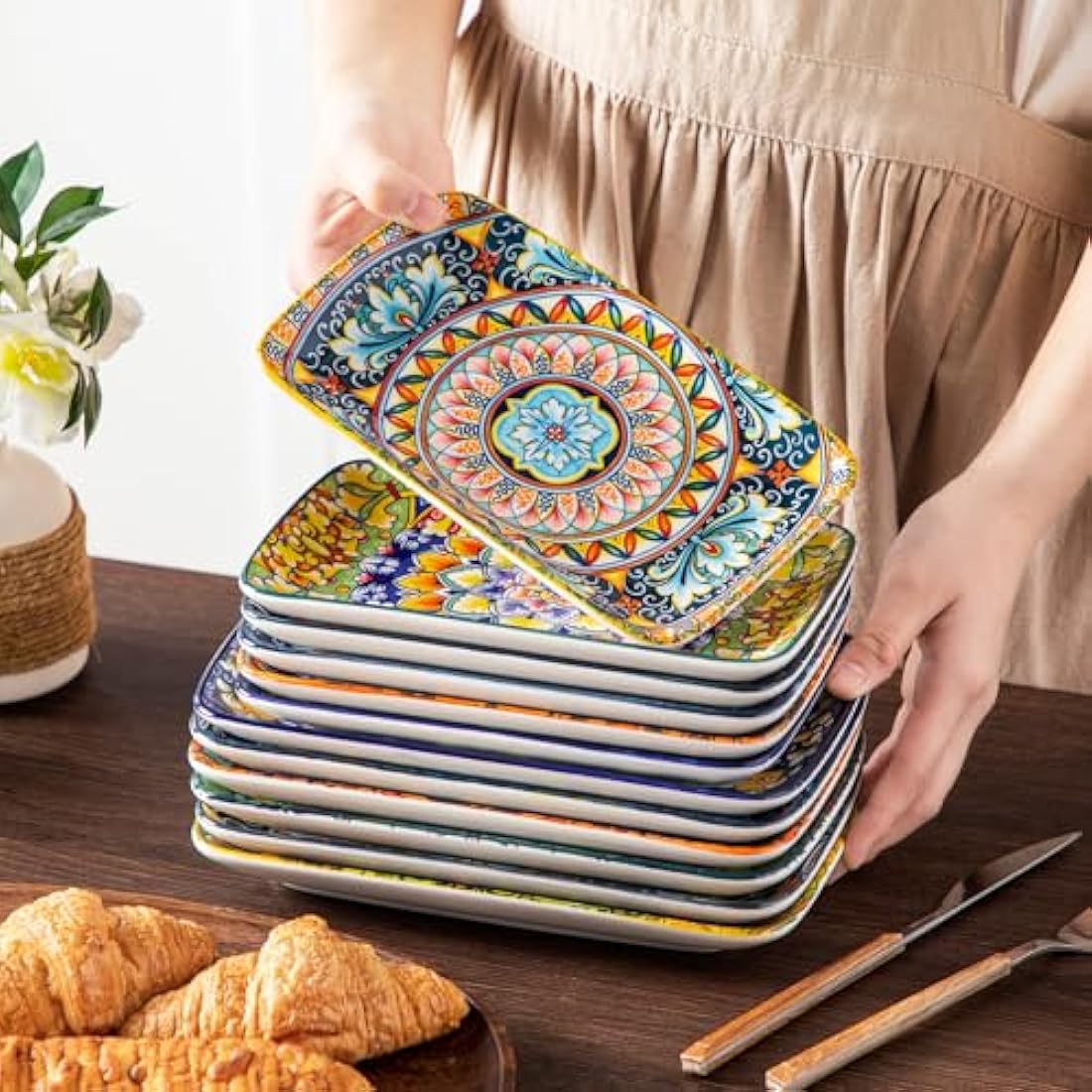 vancasso SIMI Bohemian Porcelain Rectangle Serving Plates - Set of 6