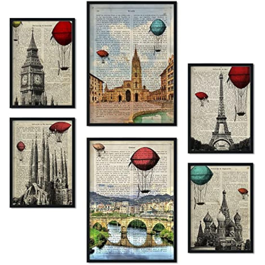 Nacnic Vintage City Posters - Set of 6 Framed Aesthetic Wall Art Prints