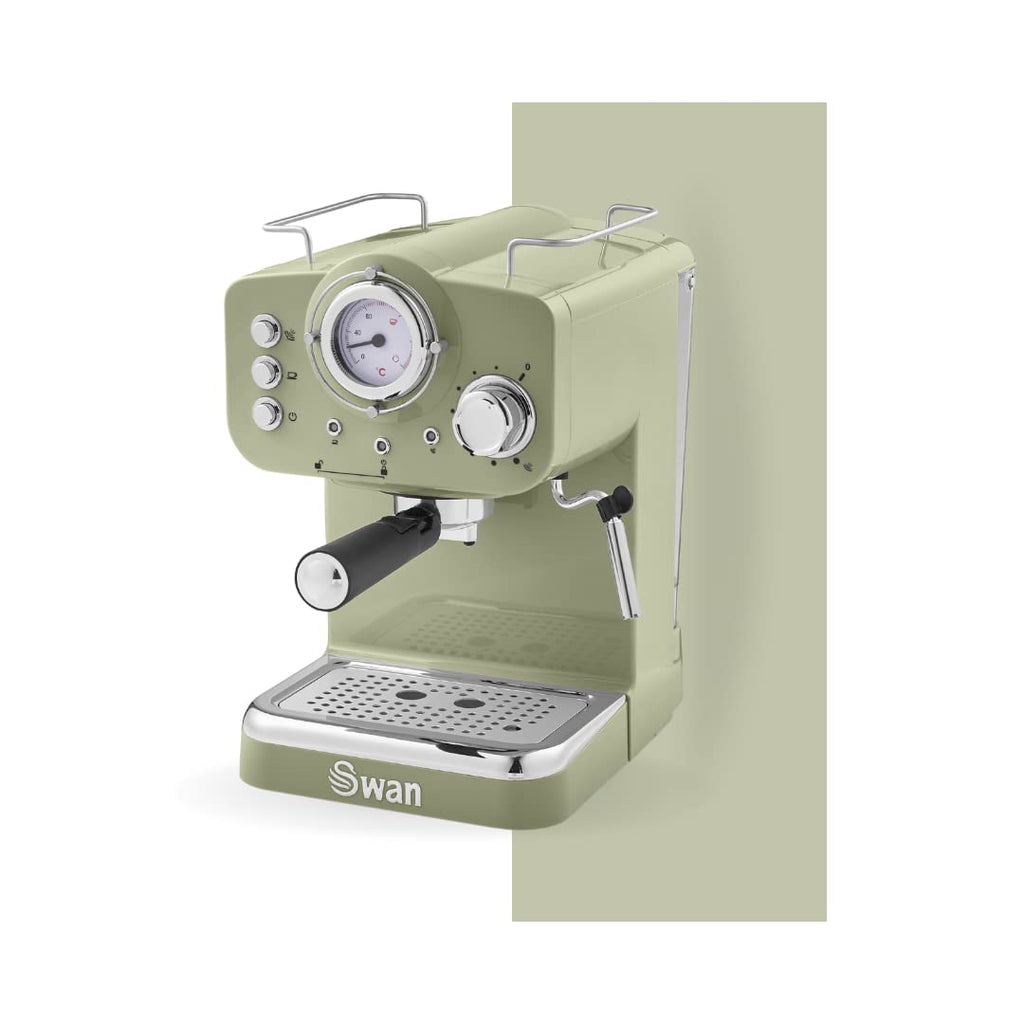 Swan Retro Espresso Coffee Machine with Milk Frother - 1.2L, Green