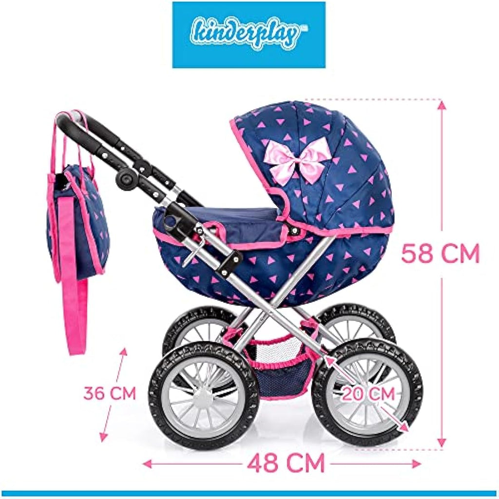 Kinderplay Dolls Pram – Adjustable Toy Stroller for Dolls up to 41cm
