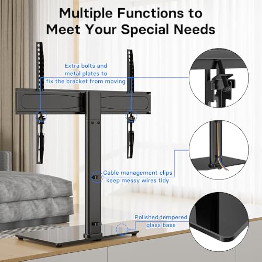 BONTEC Universal TV Stand for 32-65 inch TVs | Height Adjustable Base