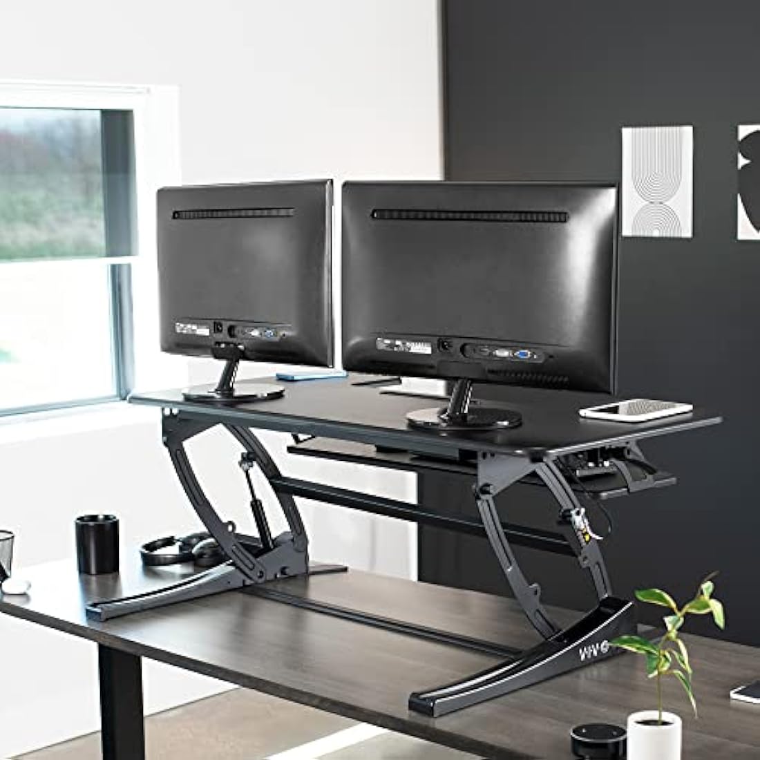 VIVO 107cm Standing Desk Converter | Dual Monitor Riser - Black