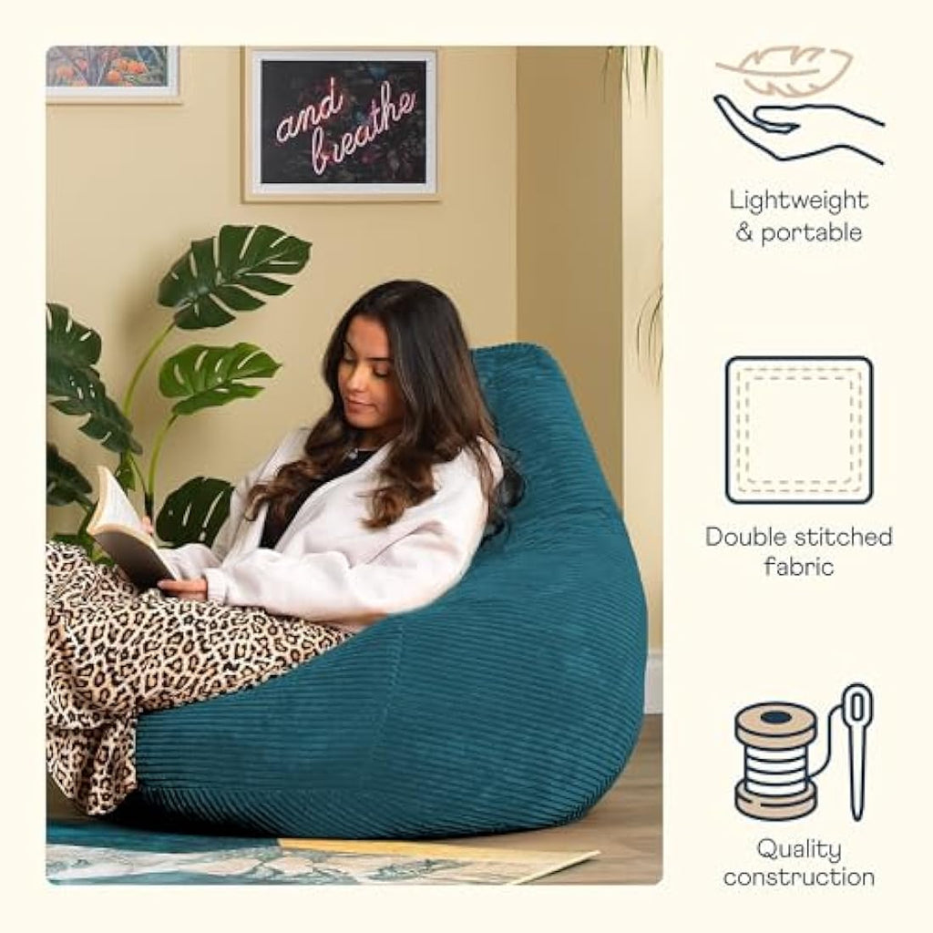 Icon Dalton Corduroy Recliner Bean Bag Chair - Teal Green - Large