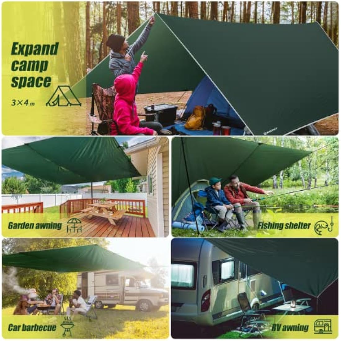 Bessport Waterproof Camping Tent Tarp | PU3000mm Ripstop Hammock Rainfly
