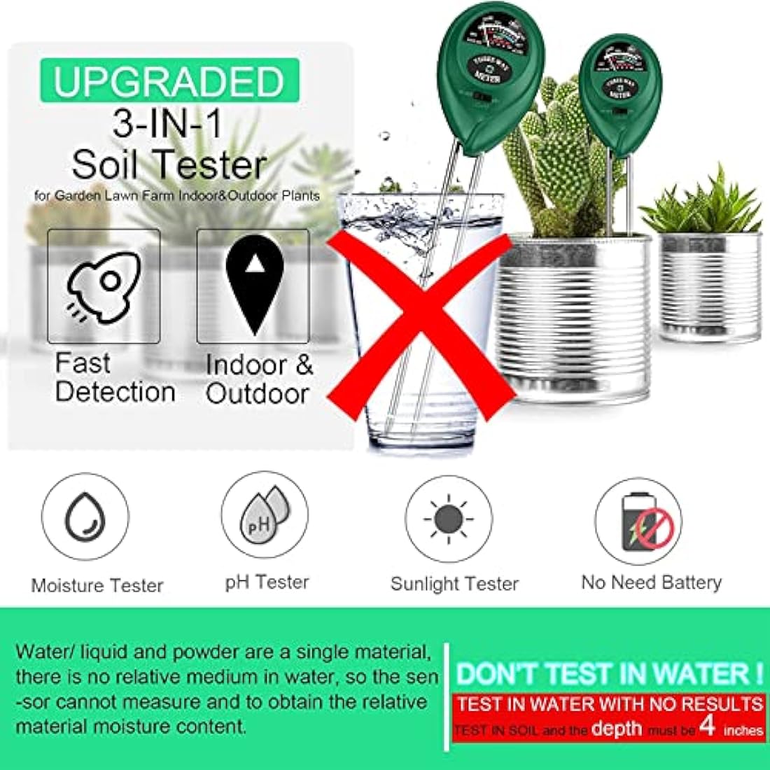 LIUNOVIP 3-in-1 Soil PH Meter | Moisture & Light Plant Tester Kit