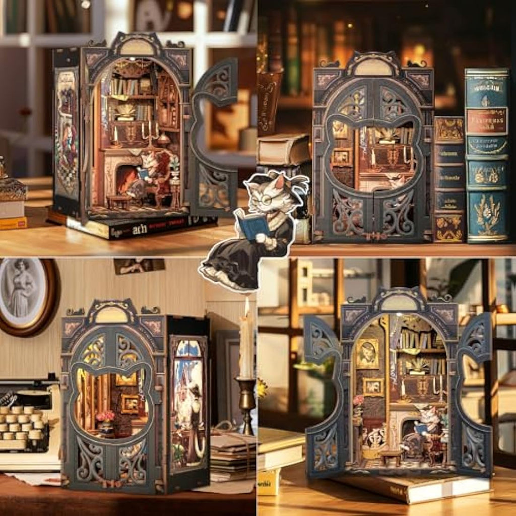 Fsolis Book Nook Kit - Count Cat's Study 3D Wooden Puzzle Miniature House