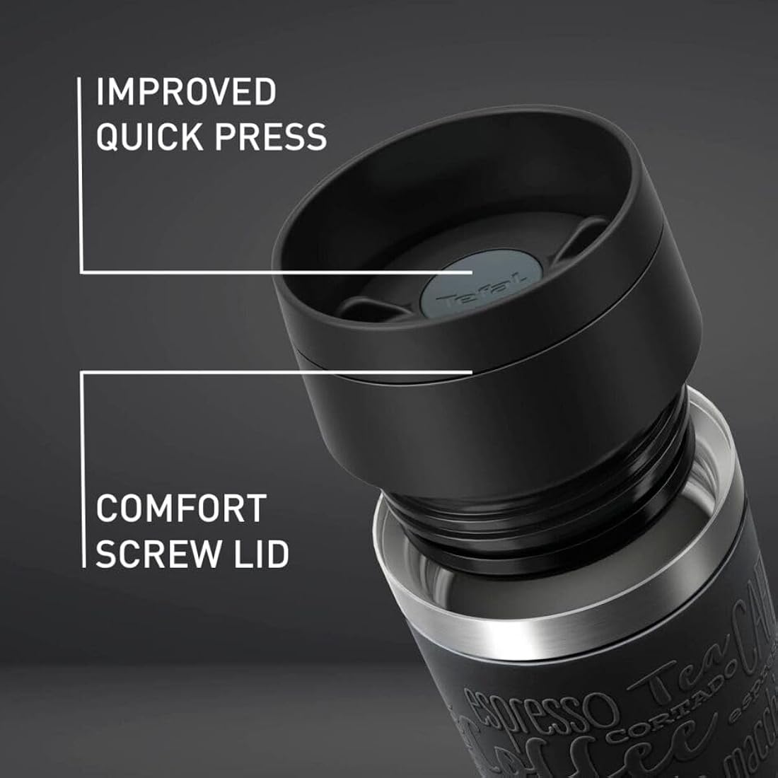 Tefal Travel Mug – 360ml Stainless Steel Insulated Cup with Soft-Touch Sleeve
