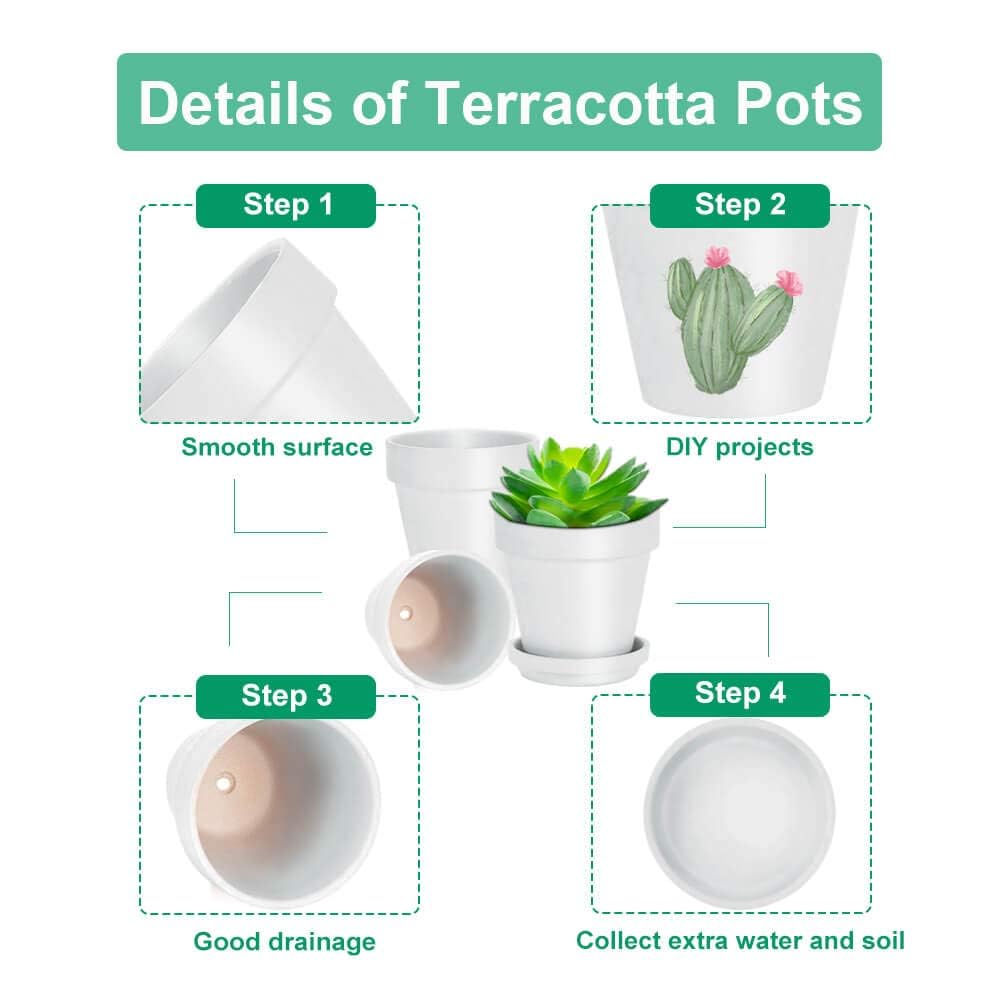 Vensovo 10cm White Clay Pots with Saucers – 6 Pack Terracotta Planters