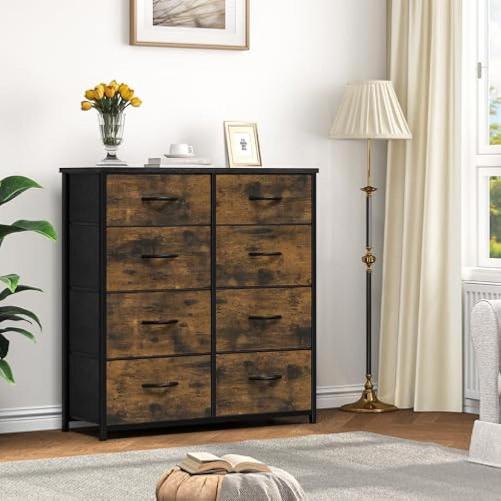 YITAHOME 8-Drawer Fabric Dresser | Metal Frame Storage Chest, Rustic Brown