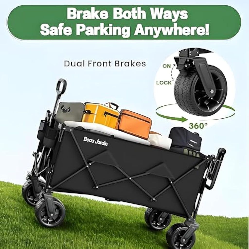 BEAU JARDIN Heavy Duty Folding Wagon | 500lbs All-Terrain Beach Cart
