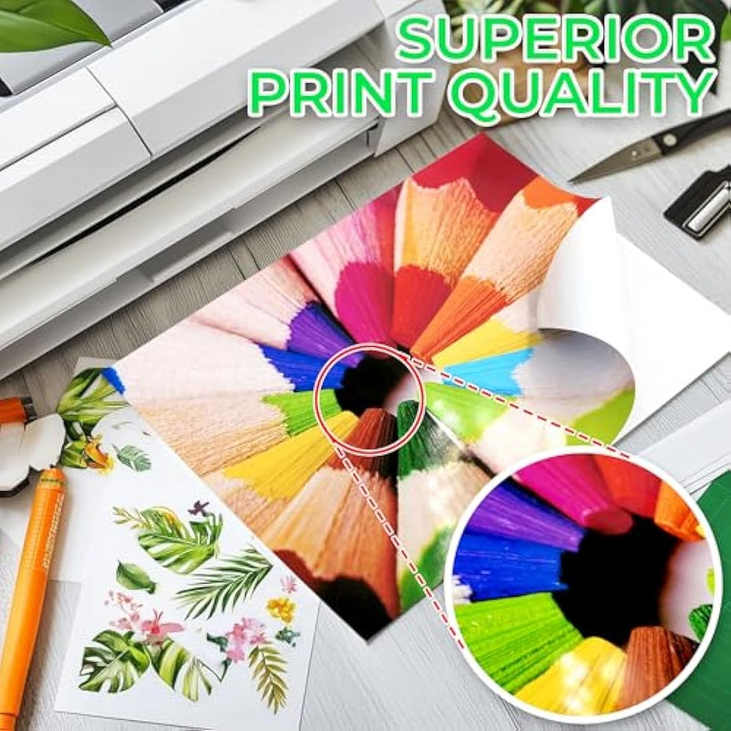 Evergreen Goods A4 Glossy White Sticker Paper - 50 Sheets Splashproof