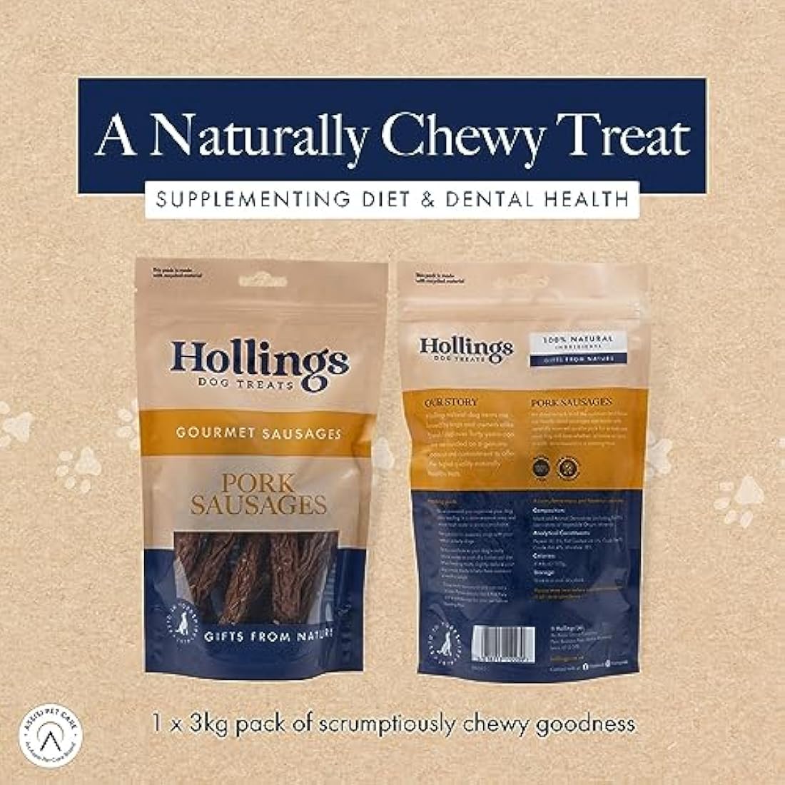 Hollings Pork Sausages Dog Treats | Natural Air Dried Chews (3kg)