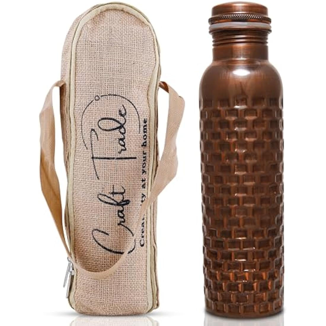 Craft Trade Diamond Copper Water Bottle Set - 1L Leak Proof - Black