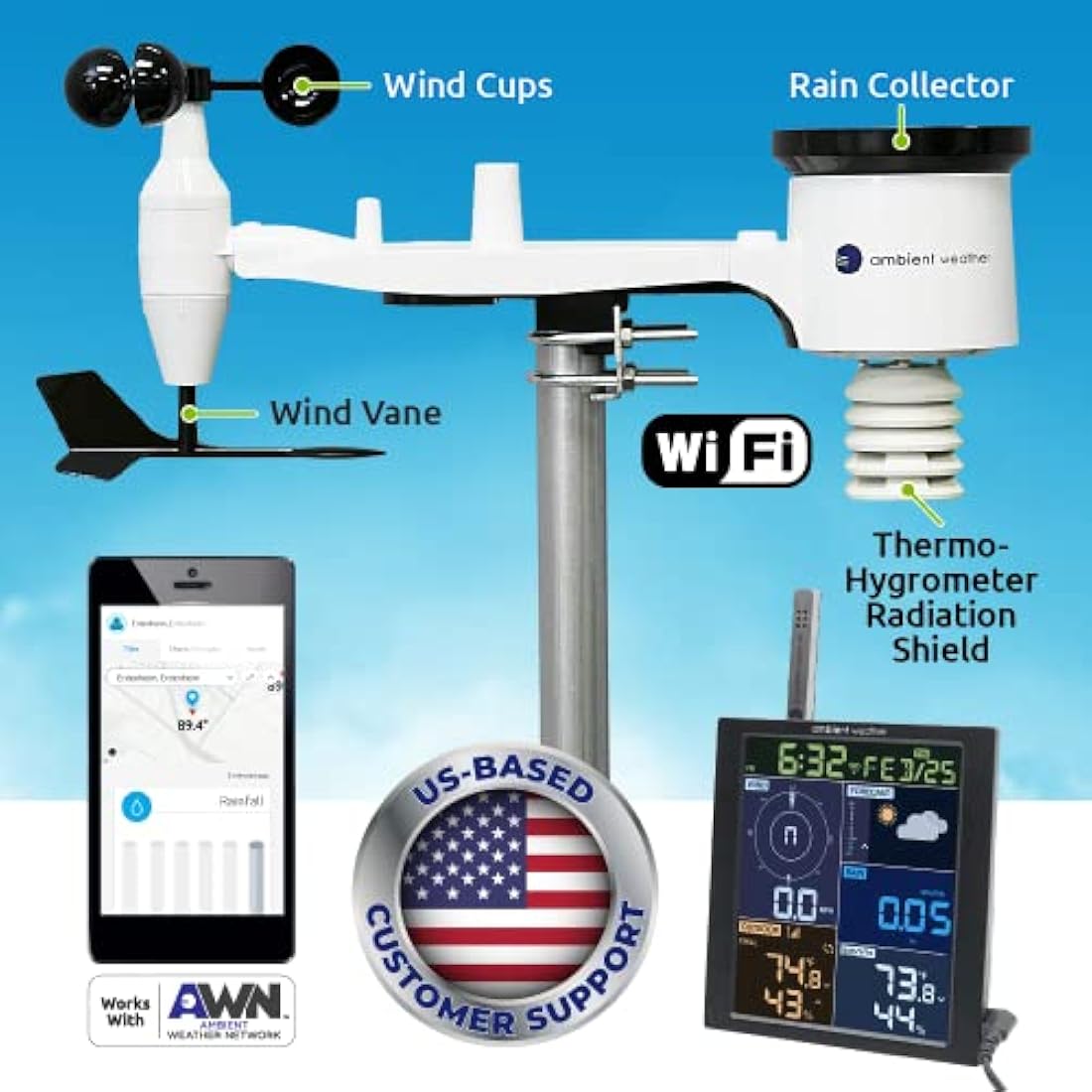 Ambient Weather WS-1965 WiFi Weather Station | Smart Home Monitoring