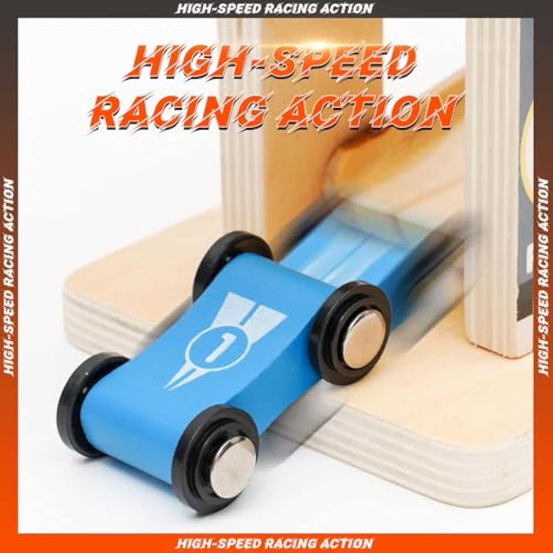 Wooden Car Ramp Toy – Toddler Race Track with 4 Cars