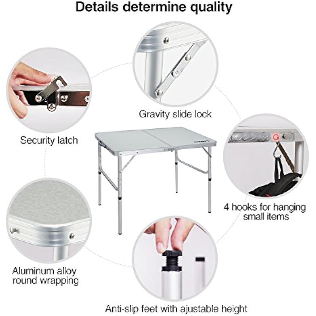 REDCAMP 3ft Folding Camping Table | Adjustable Height Aluminum Table