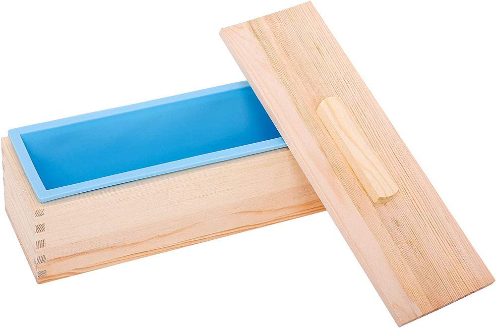 POFET Silicone Soap Mold with Wooden Box and Cover - 42oz Rectangular DIY