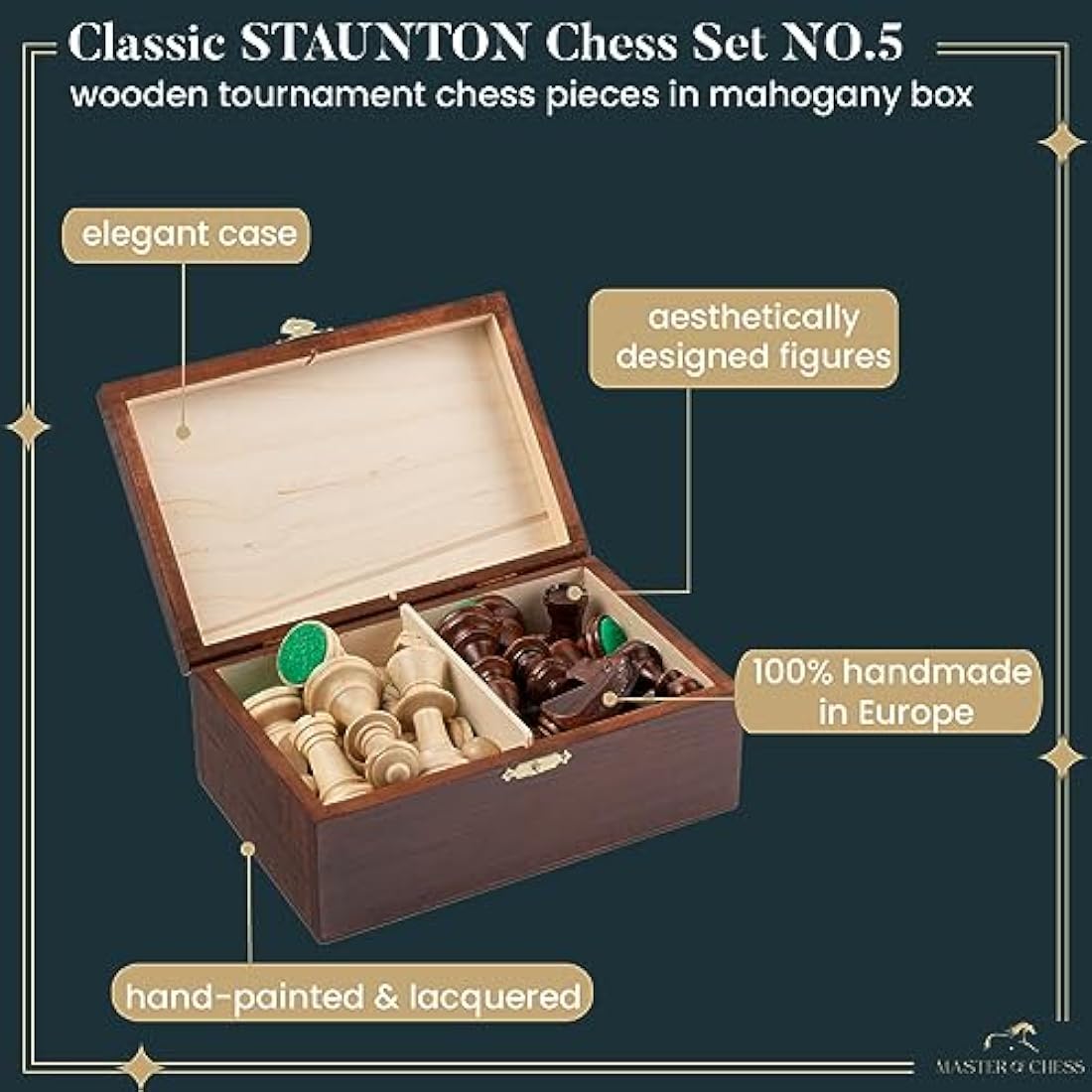 Staunton No. 5 Wooden Chess Pieces – Handmade Mahogany Box