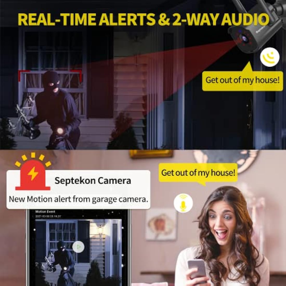Septekon 2K Outdoor Security Camera – 2 Pack Wireless WiFi Home Surveillance