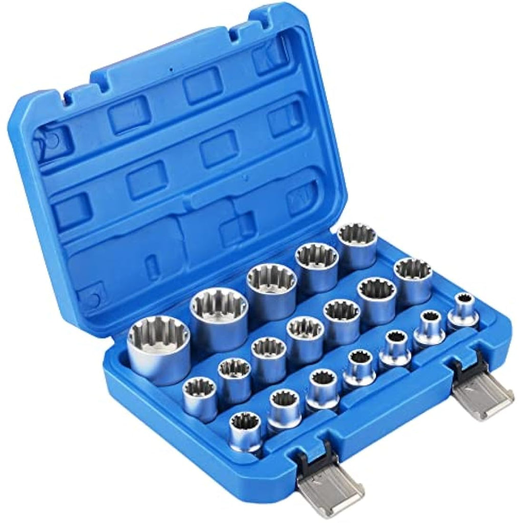 DAYUAN 19pc Spline Socket Set - 1/2" Drive Universal Metric 8-32mm Cr-V
