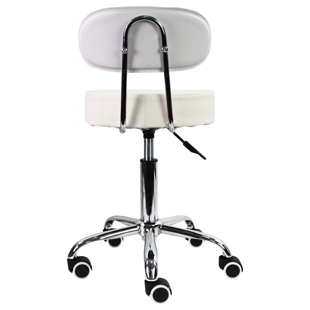 KKTONER PU Leather Rolling Stool - Adjustable Swivel Task Chair, White