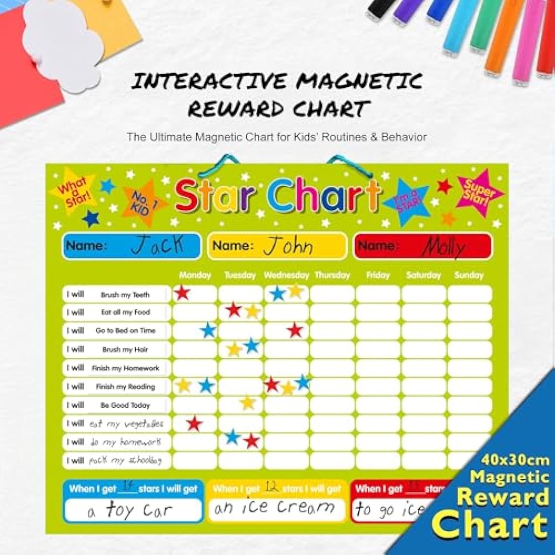 Magnetic Reward Star Chart – 40x30cm Kids Chore & Task Board