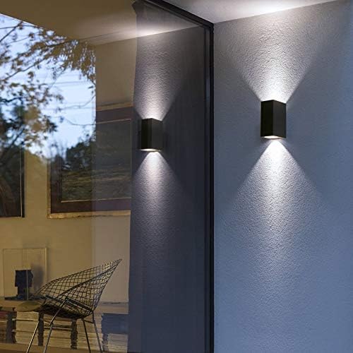 HLFVLITE Outdoor Wall Light – 2 Pack Black IP44 Up Down Aluminum Sconce
