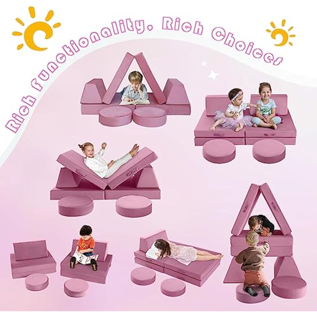 MeMoreCool 8-Piece Modular Kids Play Sofa – Convertible Foam Toddler Couch