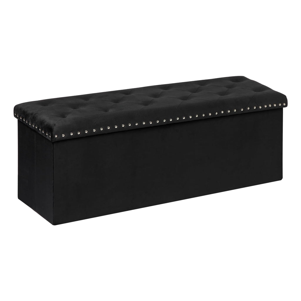 Bonlife Velvet Storage Ottoman Bench | Large Folding Footstool, 110cm