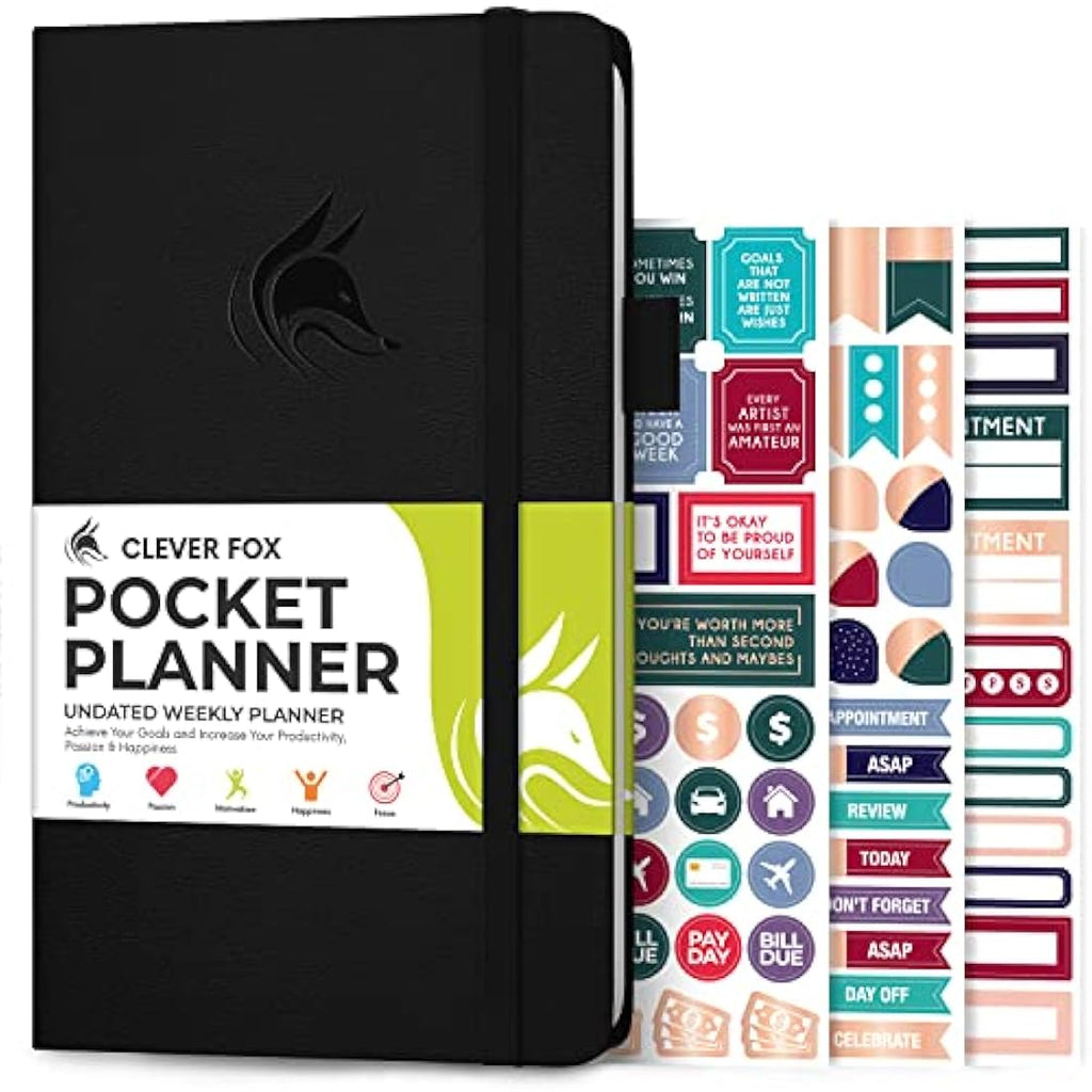 Clever Fox Pocket Weekly Undated Planner – Mini Goal Calendar, Black