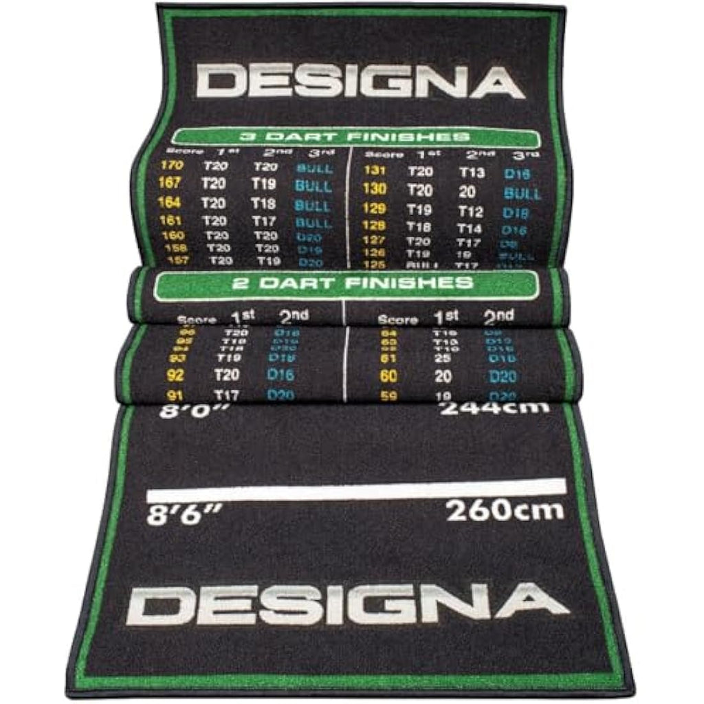 Designa Non-Slip Carpet Darts Mat with Checkout Chart & Oche Line