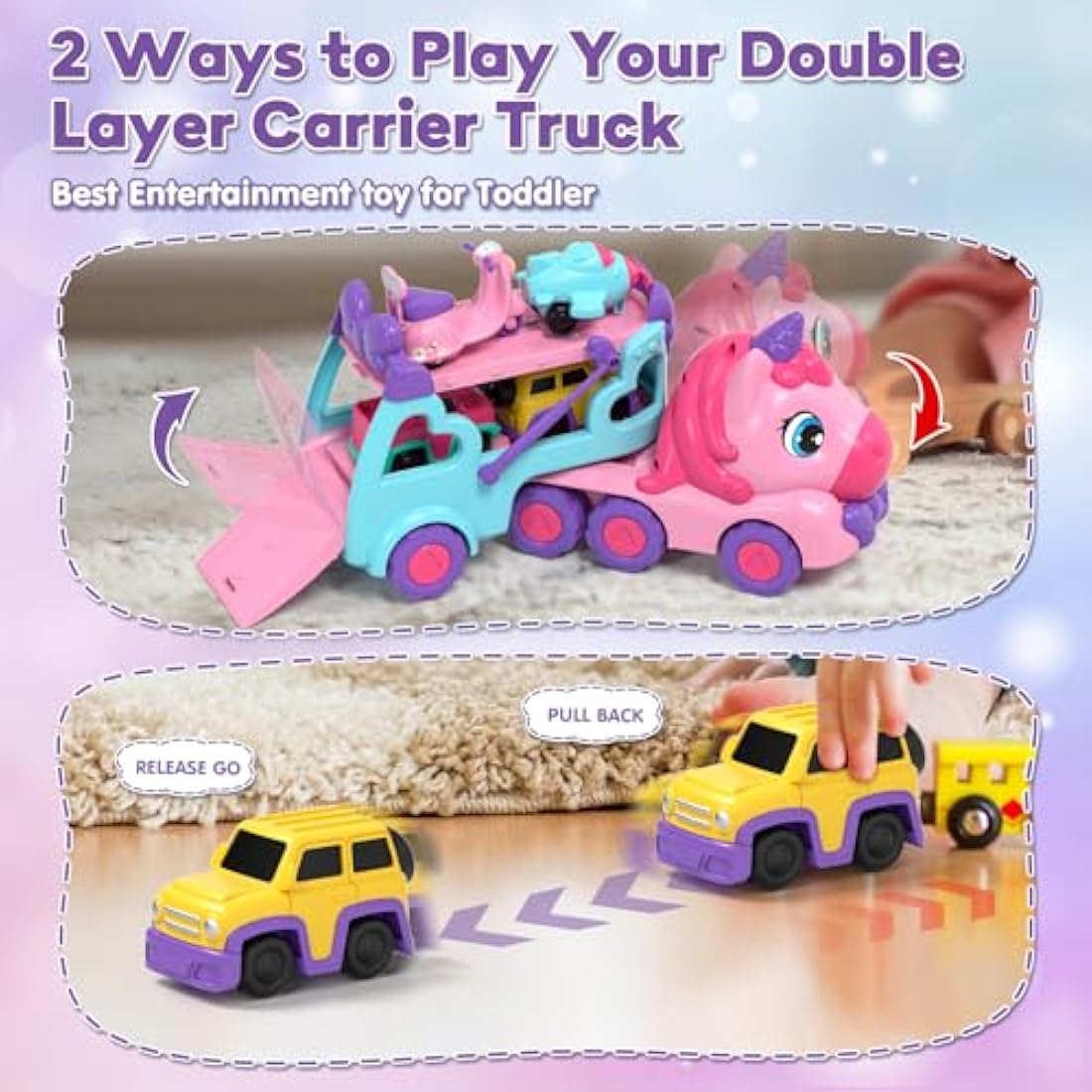 Lehoo Castle 5-in-1 Unicorn Carrier Truck Toy with Lights & Music