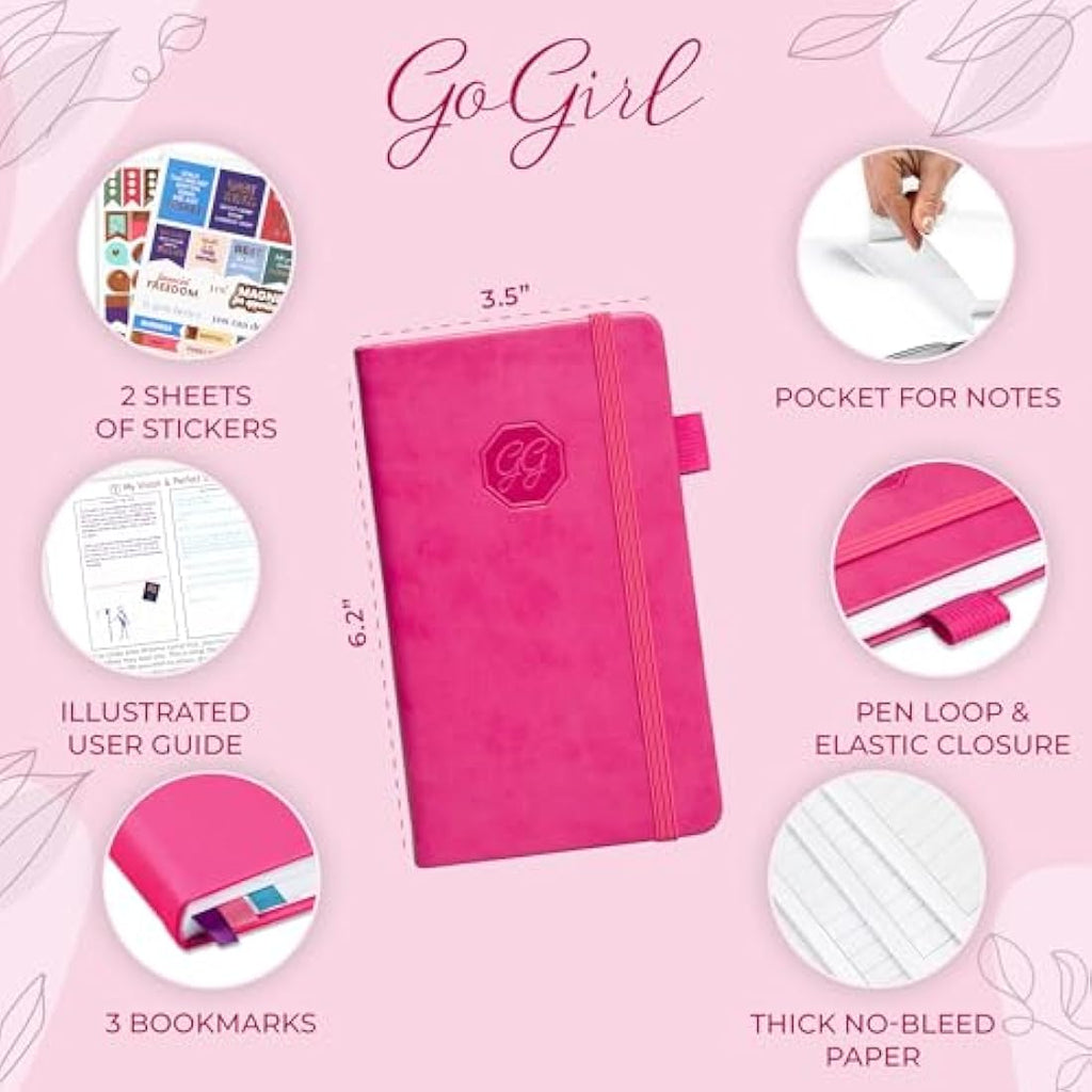 GoGirl Pocket Weekly Planner – Undated Goal Organizer, Hot Pink Leather