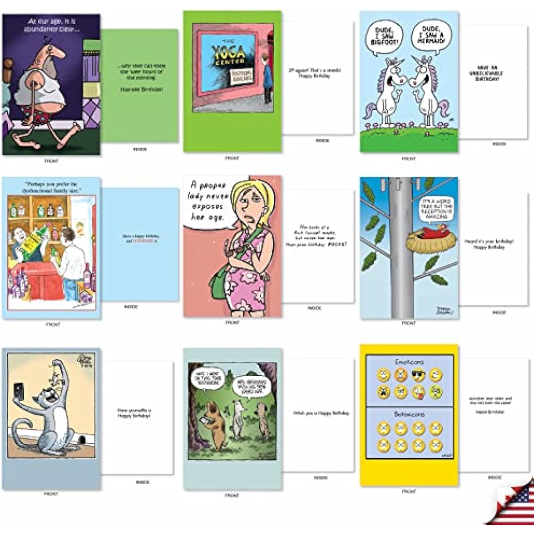 NobleWorks Funny Birthday Cards Bulk Box Set - 36 Assorted Humor Designs