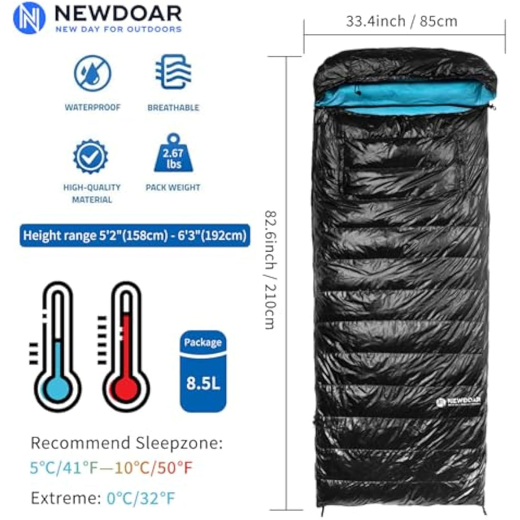 NewDoar Ultralight 800FP Duck Down Sleeping Bag – Wearable & Waterproof