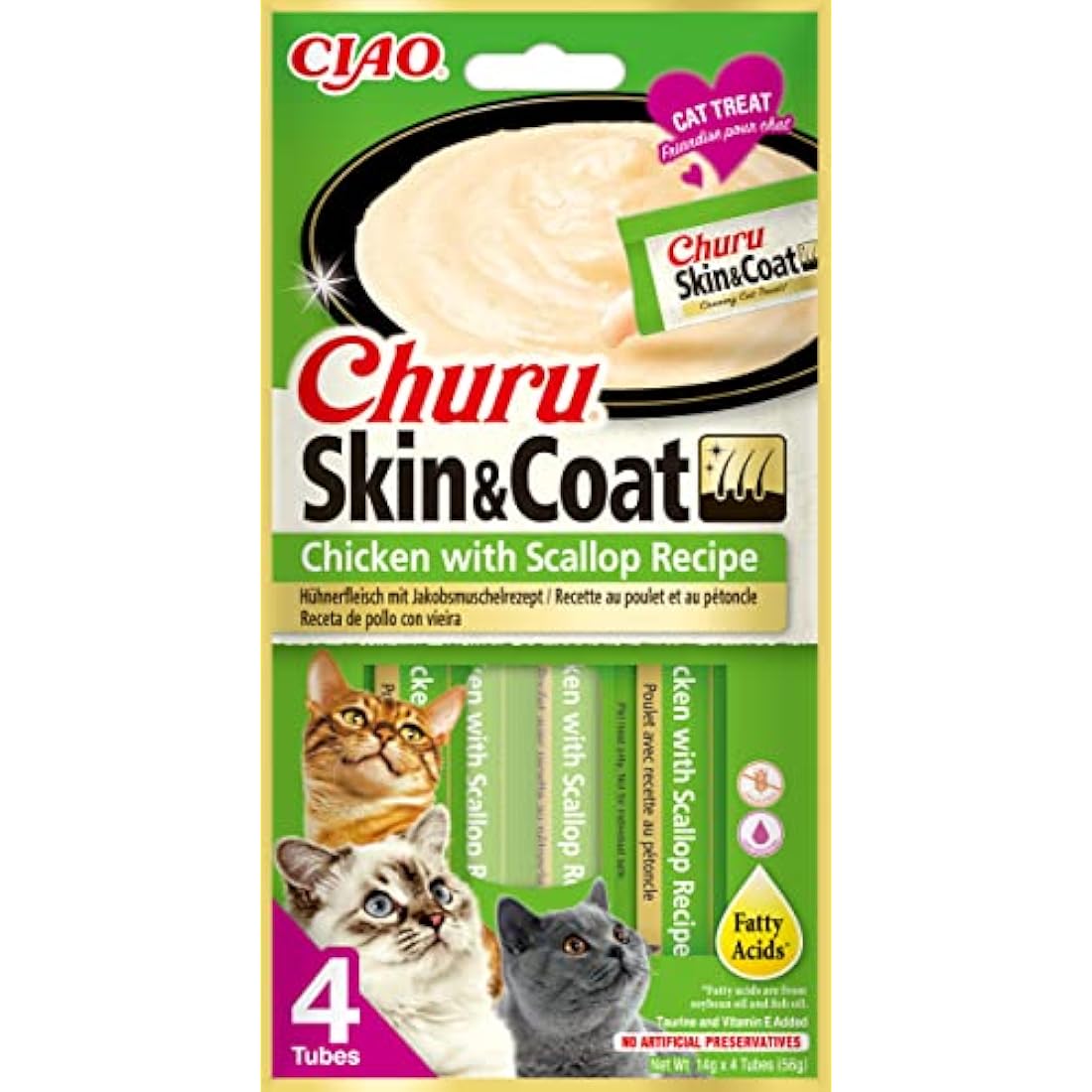 Inaba Churu Skin & Coat Grain-Free Cat Treats – Chicken & Scallop 48pk