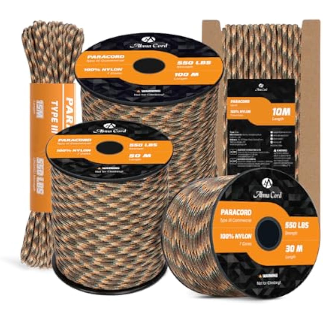 Abma Cord 550 Paracord – 100m Nylon Type III 7 Strand Rope, Hidden Camo
