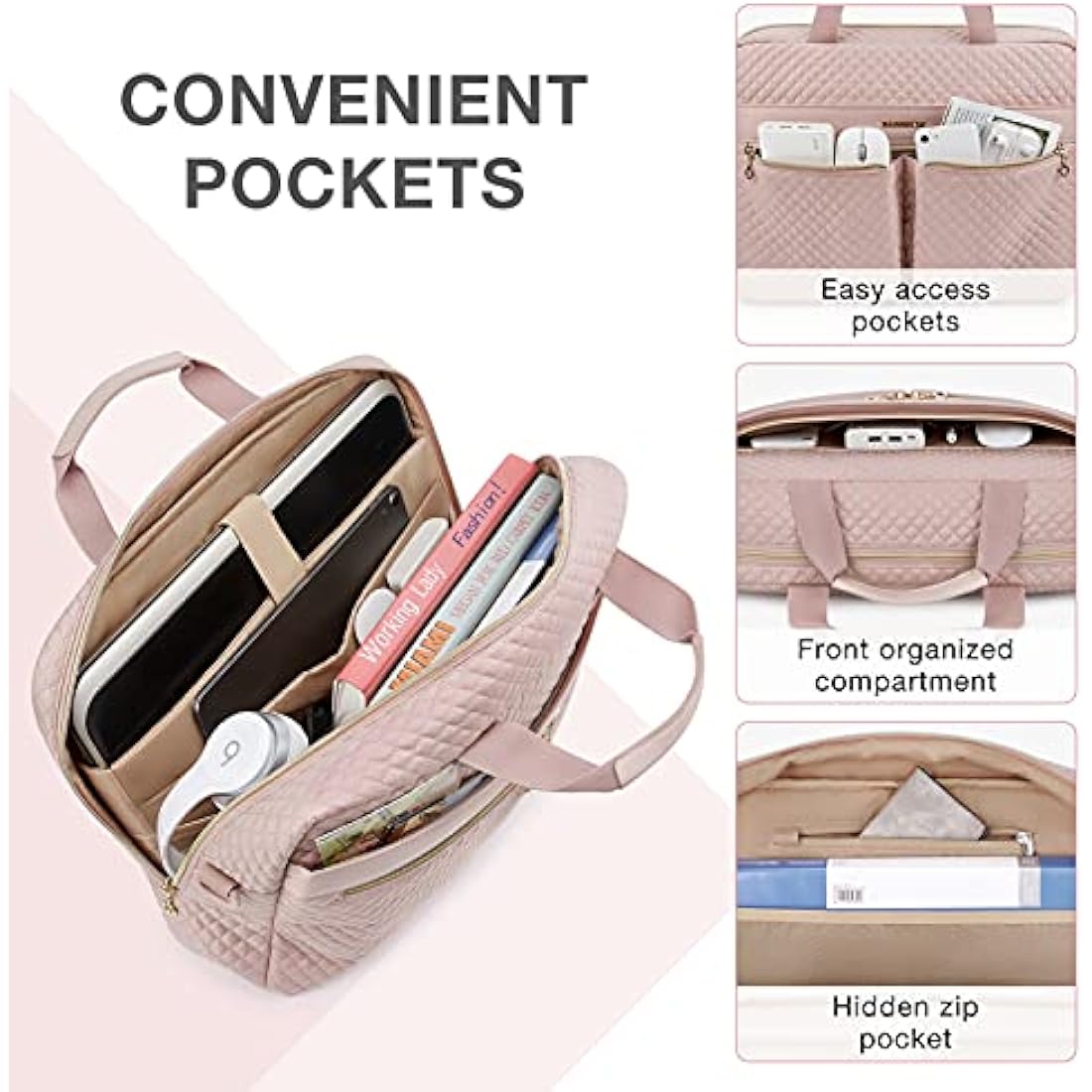 Bagsmart 17.3 Inch Laptop Bag | Water Resistant Business Briefcase, Pink